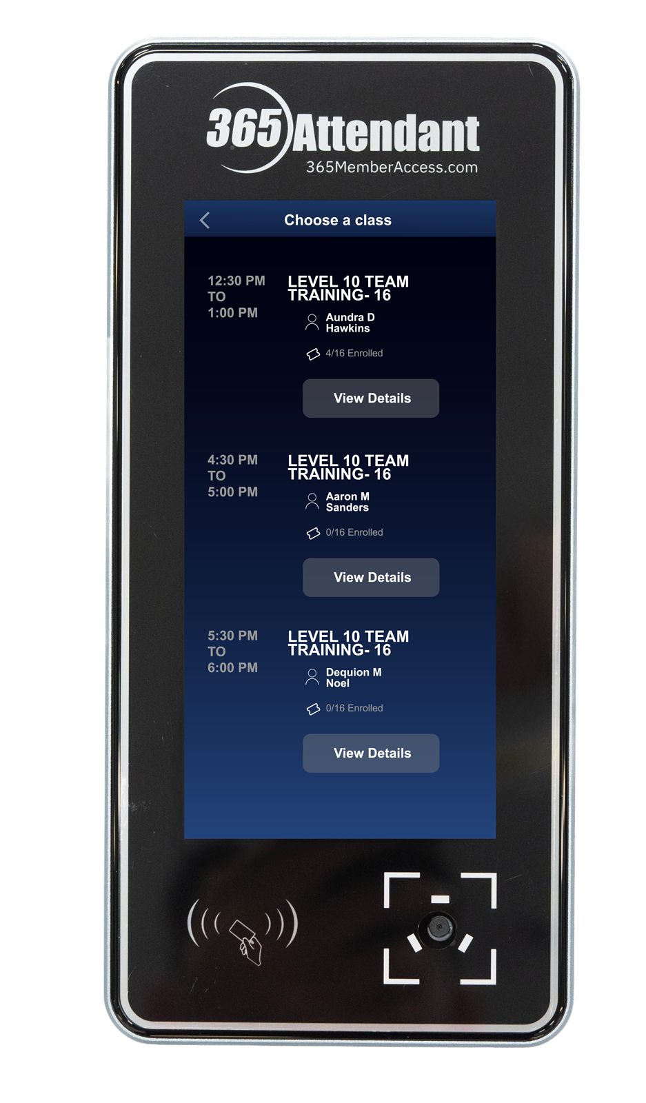 365 Attendant class schedule screen